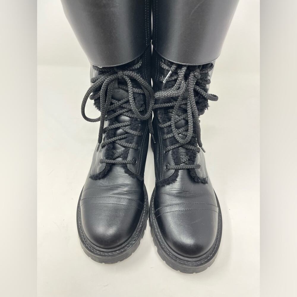 Dior Black Leather Combat Boot Shearling lined inside Lace Up size 40.5 EU - Picture 9 of 11